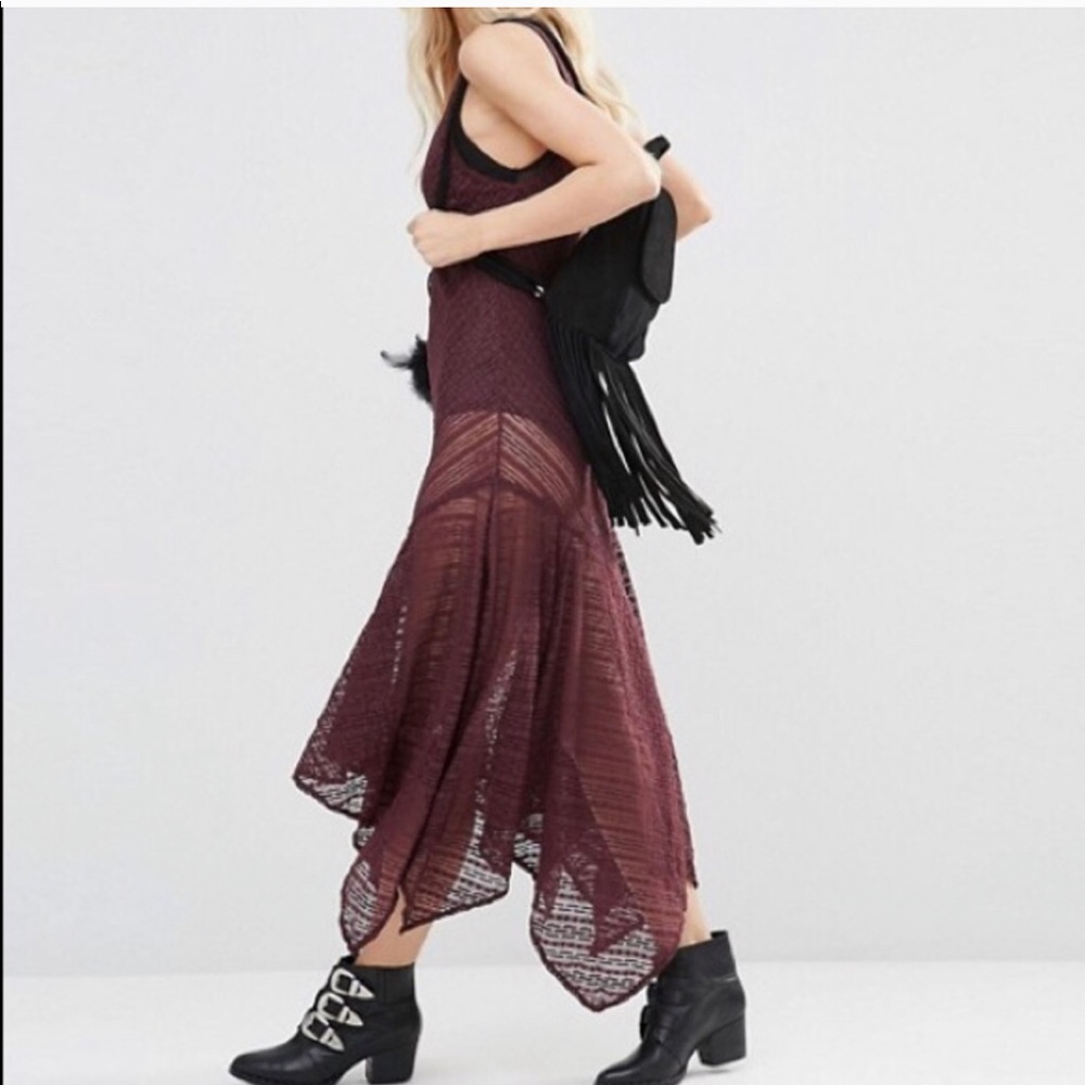 Free People long mesh burgundy maxi dress
